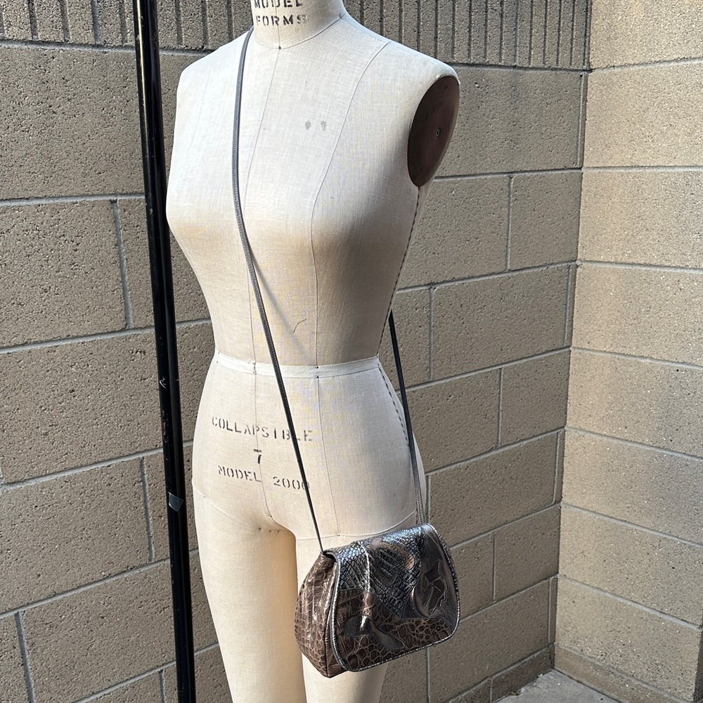 SHARIF | Grey Embossed Animal Print Mixed Leather Crossbody Bag
